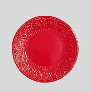 Maioliche Jessica Red Dinner Plate 11" Made in Italy, Italian Ceramics Scroll